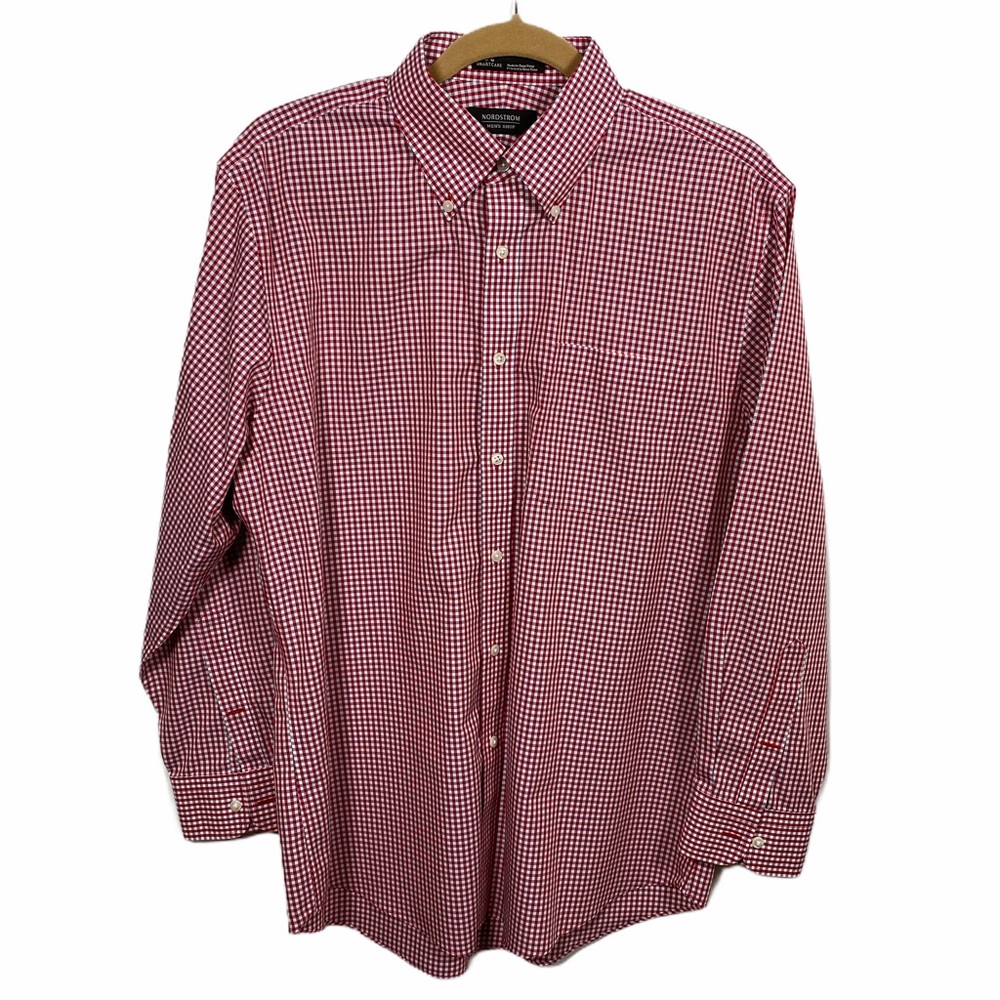 Nordstrom Men's Traditional Fit Button Down Red and White Shirt Size 15.5/33